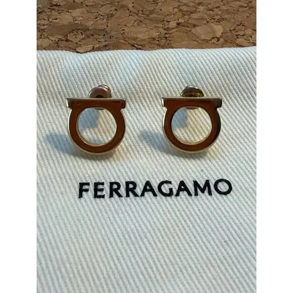 Salvatore Ferragamo Iconic Gold Gancini Earrings Small MINT - Picture 7 of 9
